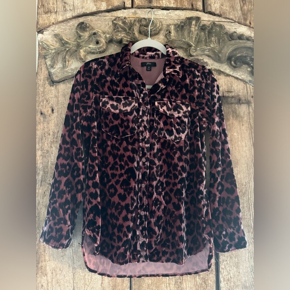 JCrew size OP leopard animal print velvet button down. - Picture 1 of 3